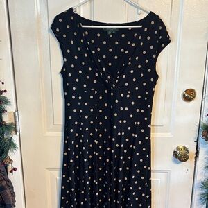 Ralph Lauren Black and Cream Polka Dot Midi Dress